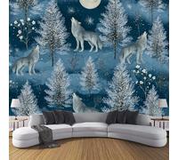 Escena De Bosque Invernal 3D Murales De Pared,Animales Salvajes Lobo Papel Pintado Murales Decoración Hogareña Artes De Salón,Dormitorio,Habitación Para Niños,Pared De Tv 350 × 256 Cm
