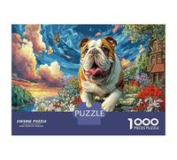 Escena de Bulldog de Campo de Flores Puzzle De 1000 Piezas Enlace & Mejora De La Concentración Vista del Perro Floral Vibrante - A Partir De 14 Años 70x50cm/1000pcs Regalo para Adultos