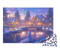 Escena de Cabaña de Invierno Puzzle de 1000 Piezas Papel para Adultos Vista del Lago al Amanecer Puzzle para Adultos Puzzle para Toda la Familia Relajación Decoración Regalo 38x26cm/1000pcs