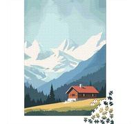 Escena de cabaña de montaña 1000 Piezas Cartón Grueso Rompecabezas Premium Amantes De La Familia Entrenamiento De Concentración Presente Divertido 70x50cm/1000pcs