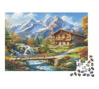 Escena de cabaña de montaña Puzzle 1000 Piezas Papel Reciclado para Adultos Puzzle para Adultos Juego Familiar Divertido y desafiante Actividad Divertida para casa Excelente Idea de Regalo