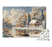 Escena de cabaña Invernal, 100% cartón Reciclado, cabaña en el Bosque Invernal, Rompecabezas de 1000 Piezas, Regalo Divertido para Adultos y niños, 38x26cm/1000 Piezas