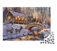 Escena de cabaña Invernal, Ciervo de cartón 100% Reciclado de Cabin Bridge, Rompecabezas de 1000 Piezas para Adultos, desafiante y Estimulante, 38 x 26 cm / 1000 Piezas.