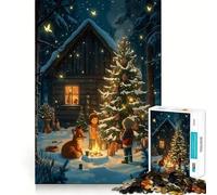 Escena de cabaña Invernal con niños y Zorro Rompecabezas para Adultos 1000 Piezas Juego para estimular la Mente Piezas de Ajuste preciso y sin Costuras Actividad Relajante para Grupos en Interiores