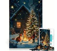 Escena de cabaña Invernal con niños y Zorro Rompecabezas para Adultos de 1000 Piezas Estimula la Mente Juego de Corte preciso Alineación Actividad para Fortalecer los Lazos Familiares