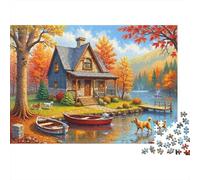 Escena de Cabina de otoño 1000 Pieza Stock De Cartas Premium Rompecabezas Conjunto Rompecabezas para Adultos Desafío Juego Educativo Presente Divertido 52x38cm/1000pcs
