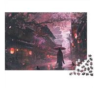 Escena de Calle Flor de Cerezo Puzzle para Adultos Puzzle de 1000 Piezas Papel Vista Nocturna Familia Relajación 38x26cm/1000pcs