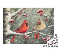 Escena de cardenales invernales. Cardenales Coloridos en una Rama de Bayas. Rompecabezas de 1000 Piezas para Adultos. Juegos educativos clásicos para el Desarrollo Cerebral. 52 x 38 cm / 1000 Piezas.