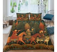 Escena de Caza, Arte folclórico Tradicional del Pueblo Sami Juegos De Ropa De Cama Impresión 3D,Microfibra Funda De Edredón Y Fundas De Almohada 3 Unidades para Niños Y Adultos Single（135x200cm）