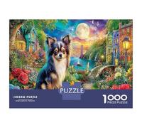 Escena de Chihuahua iluminada por la Luna Puzzle 1000 Piezas - Cartón Difícil Vista Canina Noche Misteriosa - para Entusiastas De Puzzles 70x50cm/1000pcs Regalo para Adultos