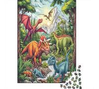 Escena de dinosauriosArte prehistórico coloridoRompecabezas De 1000 Piezas para Adultos, Juegos De Desafío para Niños, Regalos38x26cm/1000pcs