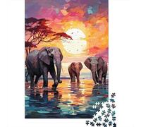 Escena de Elefante al Atardecer Puzzles 1000 Piezas Puzzles Clásicos para Diversión Adultos Y Niños A Partir De 12 Año 52x38cm/1000pcs
