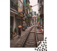 Escena de Ferrocarril Casco Antiguo Puzzle de 1000 Piezas Papel Puzzle para Adultos Vida Relajada Calle Urbana Decoración Familiar Ocio Regalo 38x26cm/1000pcs