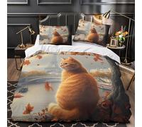 Escena de gato otoñal Funda de Edredón Juego de 3 Piezas Estampado 3D de poliéster Cremallera Oculta incluye Fundas de Almohada Lavables Calle parisina Funda Edredon for niña Single（135x200cm）