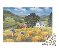 Escena de Granja Rural Rompecabezas 1000 Piezas Granja Hay Field Cartón Premium para Adultos Reunión Amigos para Relajarse Mejor Regalo Oferta 70x50cm/1000pcs