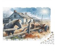Escena de Granja Rural Rompecabezas 1000 Piezas, Granja Rural con Caballo y Cerca, Estético y Desafiante, Entretenimiento Creativo, Regalo para Mujeres y Hombres, Adultos y Niños +8