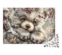 Escena de Invierno de Oso Bonito Rompecabezas de 1000 Piezas para Adultos Cachorro Peludo bajo Árbol de Bayas Premium Robusto Desafiante Difícil Alivio del Estrés Regalo 52x38cm/1000pcs