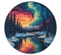 Escena de invierno nevada rompecabezas 1000 piezas cielo colorido ronda rompecabezas inteligencia arte decoración moderna para decoración de interiores, regalos 1000pcs (67.5x67.5cm)