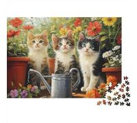 Escena de Jardín de Gatitos Bonitos Rompecabezas de 1000 Piezas de Viaje para Adultos Gatitos Adorables detrás de una Regadera Premium Robusto Alivio del Estrés 52x38cm/1000pcs