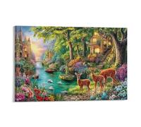 Escena de la Casa de Campo Soltero Enchanted Jungle River Glowing Flora Arte En Lienzo Regalo De Calentamiento De Casa Arte En Lienzo Individual Sala De Estar Pared De Galería 12x18inch(30x45cm)