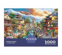 Escena de la Ciudad Antigua Puzzle 1000 Piezas Ciudad Oriental Cartón Premium para Niños 12+ Reunión Amigos para Entrenar La Mente Oferta Mejor Regalo 38x26cm/1000pcs