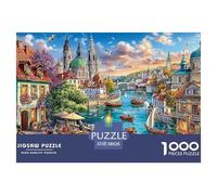 Escena de la Ciudad del río Puzzle De 1000 Piezas Rompecabezas De Decoración Familiar Desafiante Cubo Infinito Niños De 8 A 12 Años 38x26cm/1000pcs