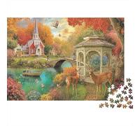 Escena de la Iglesia del otoño 1000 Piezas Colorido Pueblo otoño Paquete De Rompecabezas En Cartón Grueso 12+ Relajación Desarrollo Cognitivo Niños Principiantes Rompecabezas De Familia 70x50cm/