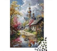 Escena de la Iglesia Rural 1000 Piezas Cartón Grueso Rompecabezas Premium para Adultos Difícil Desafío Juego 38x26cm/1000pcs