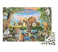 Escena de la Selva con Animales Salvajes de la Sabana en un abrevadero. Rompecabezas de 1000 Piezas para Adultos. Actividad Divertida para cumpleaños o días lluviosos. 52 x 38 cm / 1000 Piezas.