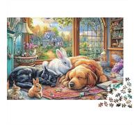 Escena de Mascotas Lindas 1000 Piece Recycled Cardboard Perro Conejo Gato Jigsaw Puzzle Set Fun Home Activity Challenge Great Gift for Housewarming Puzzle Lovers 52x38cm/1000pcs