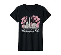 Escena de monumentos de cerezos en Flor de Washington DC Camiseta gráfica económica, Mujer, Negro, L