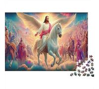 Escena de Nacimiento Rompecabezas de Papel Reciclado de Jesús en Caballo Blanco con alas de ángel, Regalo Coleccionable para Adultos 70x50cm/1000 Piezas