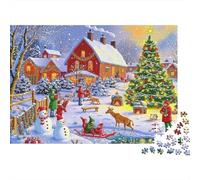 Escena de Navidad Puzzle de 1000 Piezas Papel para Adultos Pueblo de Invierno Puzzle para Toda la Familia Decoración Regalo 52x38cm/1000pcs
