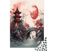 Escena de Pagoda roja Rompecabezas para Adultos |Estilo de Pintura Tradicional asiática| 38x26cm/1000pcs Juegos EduGatoivos De Decoración del Hogar