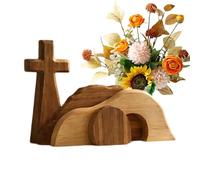 Escena de Pascua de tumba vacía, centro de mesa cristiano de madera, decoración de mesa de domingo de resurrección con acabado natural suave, escultura religiosa simbólica, ideal para el hogar