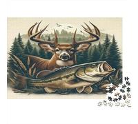Escena de Pesca de Ciervos 1000 Pieza Rompecabezas Conjunto para Adultos Desafío Educativo Presente Divertido Decoración De Paredes 52x38cm/1000pcs