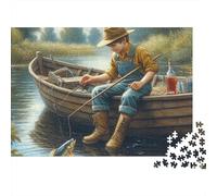 Escena de Pesca Puzzle 1000 Piezas Chico Pesca Cartón para Toda La Familia Regalo Navidad para Entretenimiento Oferta 70x50cm/1000pcs