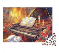 Escena de Piano clásico Rompecabezas Clásico 1000 Piezas para Adultos, Cartón Reciclado,Grand Piano Floral Decoración Interior, Regalo Primavera, Decoración Mural De Fiesta 52x38cm/1000pcs