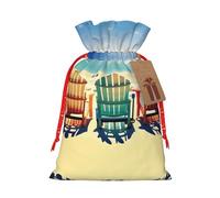 Escena de playa con sillas, 1 bolsa con cordón de 8.3 x 11.8 pulgadas, duradera y elegante, ideal para regalos personalizados de Halloween