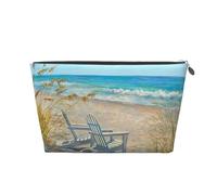 Escena de Playa con sillas Impresas., Bolsa de artículos de tocador Bolsa de Maquillaje Bolsa de cosméticos Bolsa de artículos de tocador de Viaje portátil