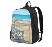 Escena de playa con sillas impresas,Mochila con bolsillos, mochila informal para el día a día, resistente al agua, ideal para la escuela, viajes