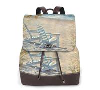 Escena de playa con sillas impresas,Mochila para mujer, impermeable, ligera, de piel sintética, moderna, para viajes.