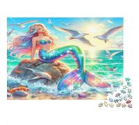 Escena de Playa de Sirenas Puzzle 1000 Piezas Papel Reciclado para Adultos Puzzle para Adultos Juego Familiar Divertido y desafiante Excelente Idea de Regalo para la Creatividad 70x50cm/1000pcs