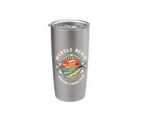 Escena De Playa En Tiburón Mandíbula Myrtle Beach South Carolina Retro Vaso térmico de acero inoxidable de doble pared