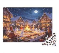 Escena de Pueblo de Invierno Noche de Hoguera Puzzle de 1000 Piezas Papel Puzzle para Adultos Encuentro Familiar Juego de Puzzle 1000 Piezas Relajación Hogar Regalo 38x26cm/1000pcs