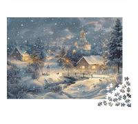 Escena de Pueblo Invernal con Coloridas cabañas Nevadas en el Bosque. Rompecabezas de 1000 Piezas para Adultos y niños. Un desafío para la Mente. 38 x 26 cm / 1000 Piezas.