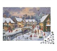 Escena de Pueblo Invernal con Colorido Puente nevado. Rompecabezas de 1000 Piezas para Adultos. Bellamente ilustrado. Regalo de cumpleaños. 52 x 38 cm / 1000 Piezas.