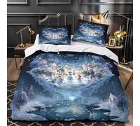 Escena de pueblo invernal Funda de Edredón Diseño 3D Suave 3 Piezas Cierre de Cremallera Oculta con Fundas de Almohada Antialérgica Acogedor pueblo navideño Funda Edredon for niños King（220x240cm）