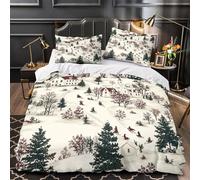 Escena de pueblo invernal Funda de Edredón Juego de 3 Piezas Estampado 3D Cremallera Oculta incluye Fundas de Almohada Antialérgica Folklore de época Funda Edredon for niña Single（135x200cm）