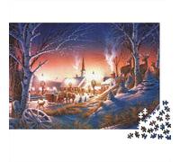 Escena de Pueblo Invernal. Pueblo Invernal Colorido al Atardecer. Rompecabezas para Adultos de 1000 Piezas. Juegos educativos clásicos para el Desarrollo Cerebral. 70x50cm/1000 Piezas.